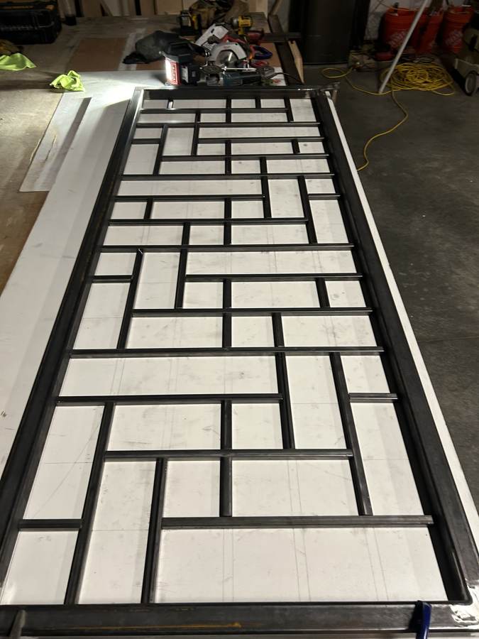 Geometric security gate being fabricated in the shop