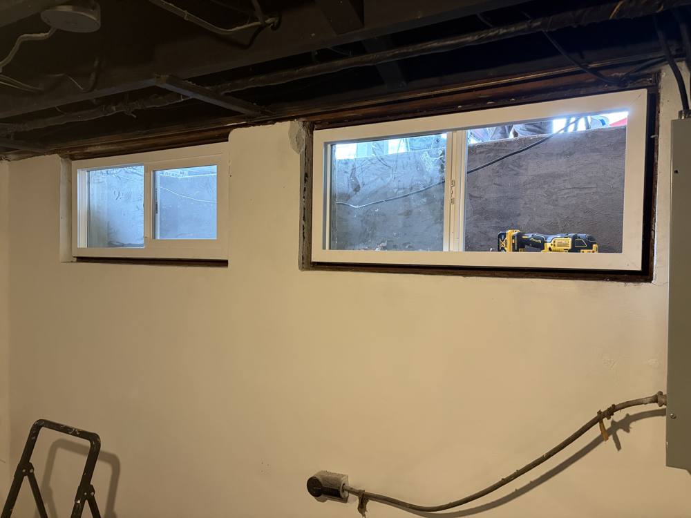New vinyl sliding basement windows, interior view