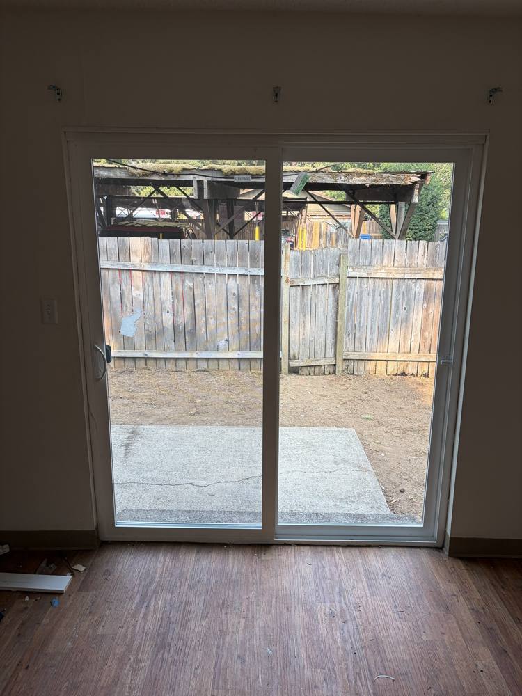 New sliding patio door, interior view