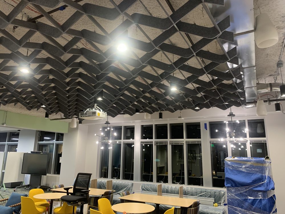 New drywall soffits and tray ceilings with recessed light openings